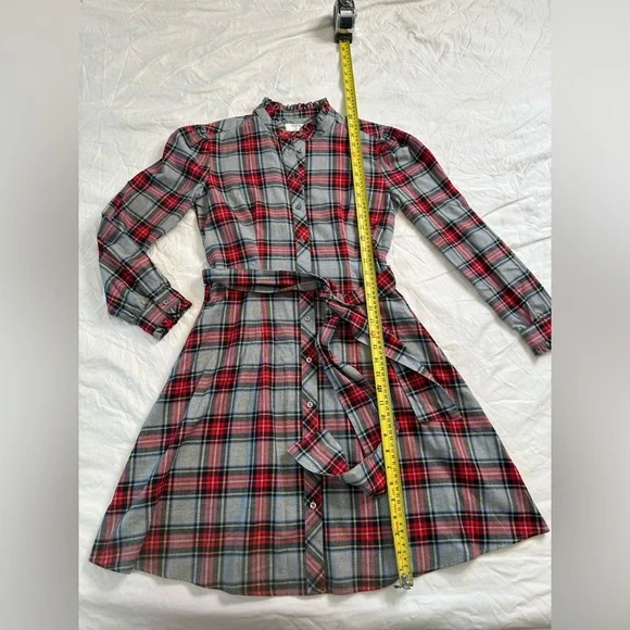 UNTUCKit Harrison Plaid Flannel Shirtdress Red Grey Tartan Belted Pockets Size S - Picture 8 of 12
